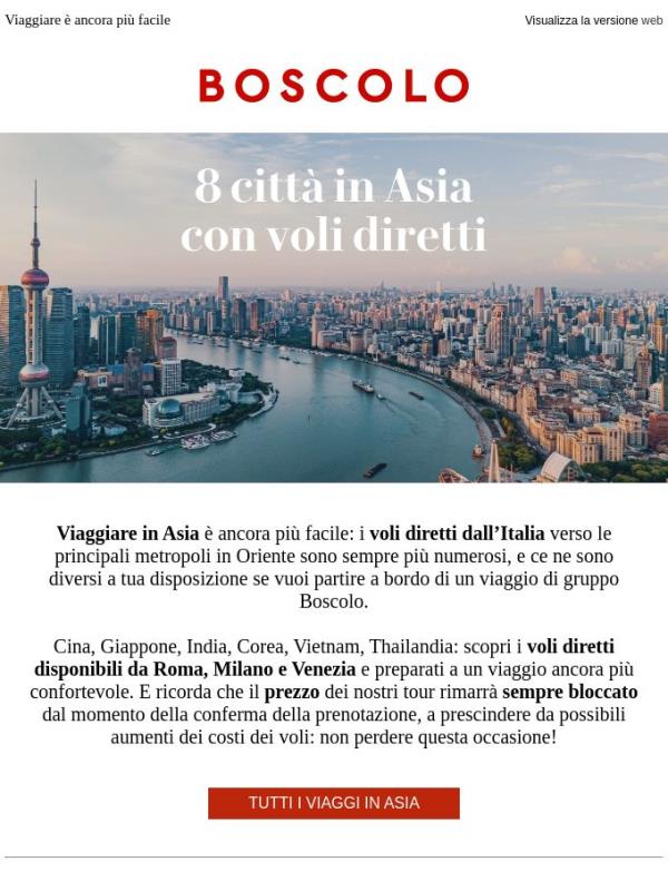 8 città in Asia con voli diretti dall’Italia