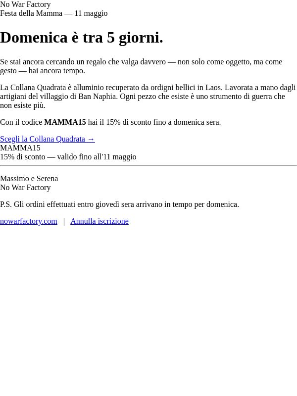 Domenica è tra 5 giorni.