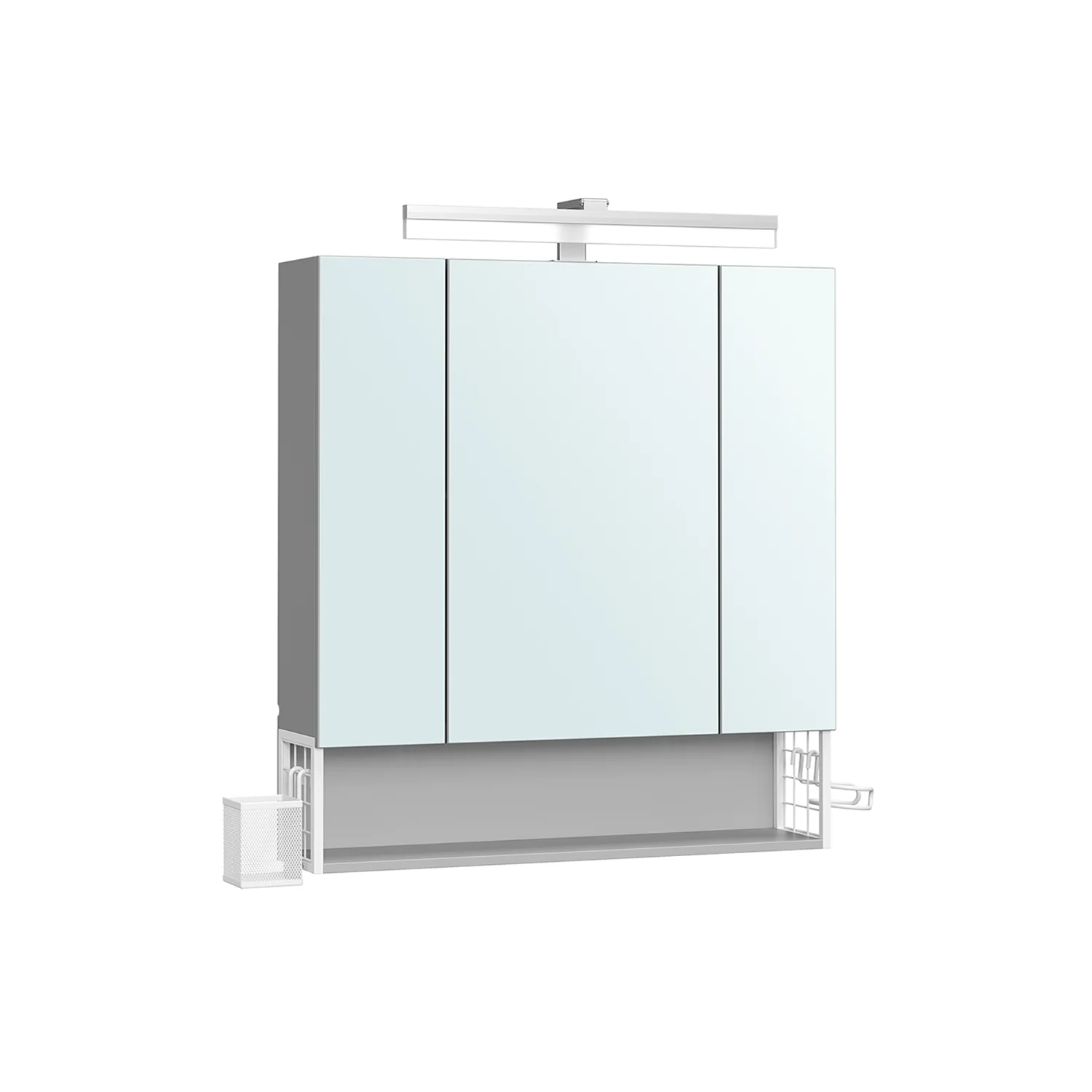 Image of Armadietto da Bagno da Muro con Ante a Specchio Cestino Porta Asciugacapelli