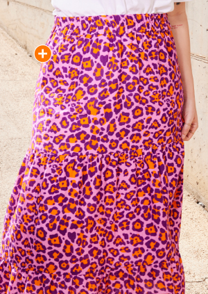 Maxi gonna in mussola dal taglio svasato con fantasia leopardata e cintura elastica