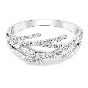 Bracciale rigido matrix, taglio misto, bianco, placcato rodio