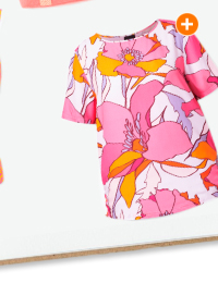 Blusa con fiori, laccetti per l'arricciatura, scollo a girocollo e mezze maniche