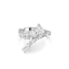 Anello matrix, taglio misto, bianco, placcato rodio
