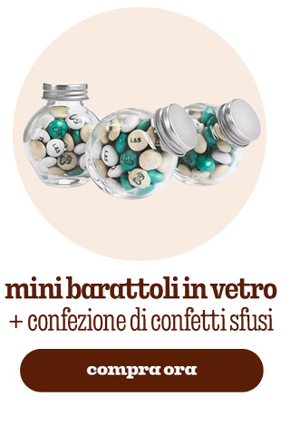 MINI BARATTOLI IN VETRO + CONFEZIONE DI CONFETTI SFUSI