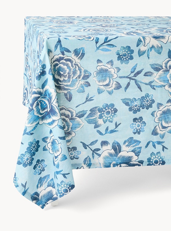 Tovaglia in misto lino con stampa floreale