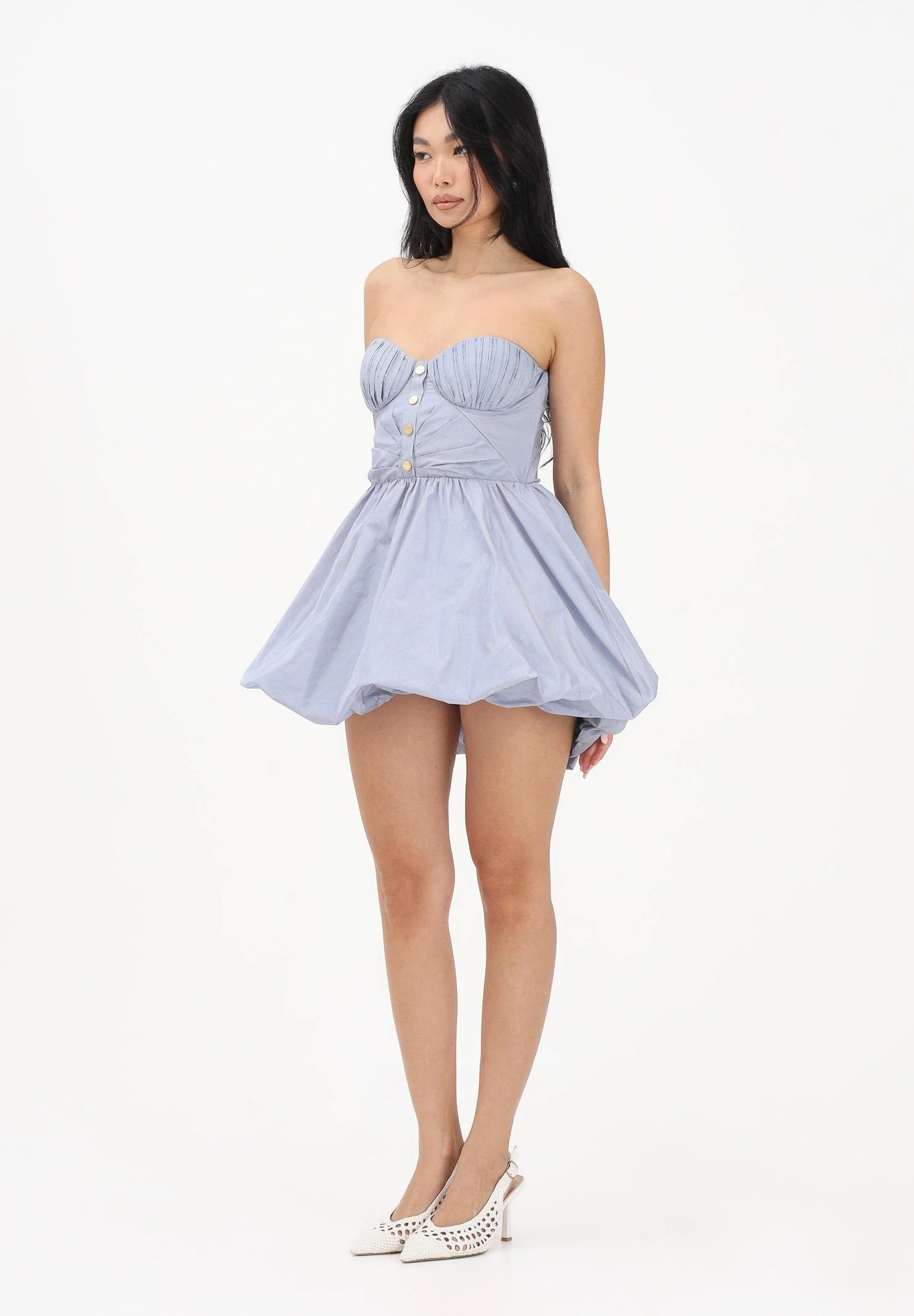 Image of ELISABETTA FRANCHI Abito corto a righe bianche e blu da donna