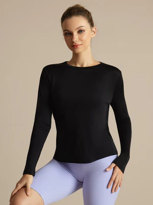 Image of T-shirt Sportiva a Maniche Lunghe Collo Rotondo in Seta Pura per Donna