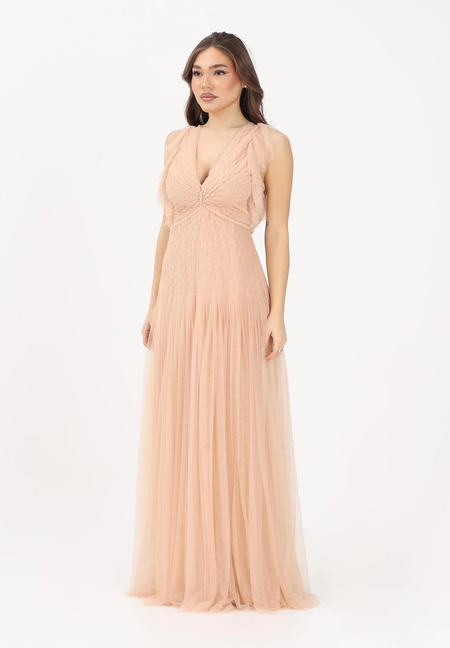 Image of ELISABETTA FRANCHI Abito lungo nude da donna in tulle