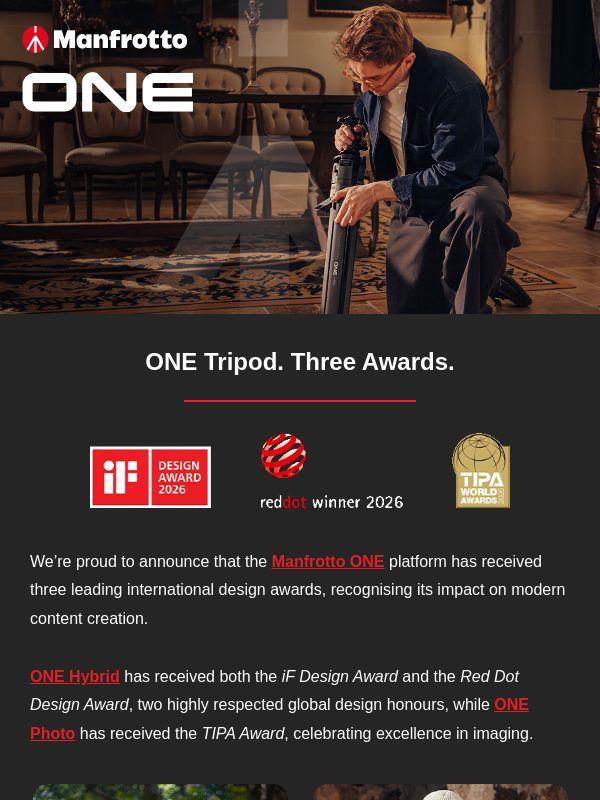 Manfrotto ONE Wins Three Prestigious Design Awards