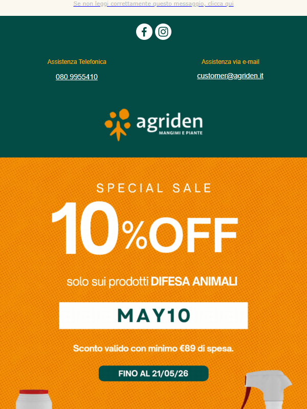 -10% sui prodotti per la difesa degli animali, solo su Agriden! 🌿