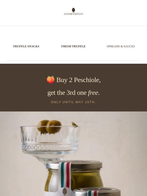 🍑 Buy 2 Peschiole, get the 3rd one free. Only until May 15th.