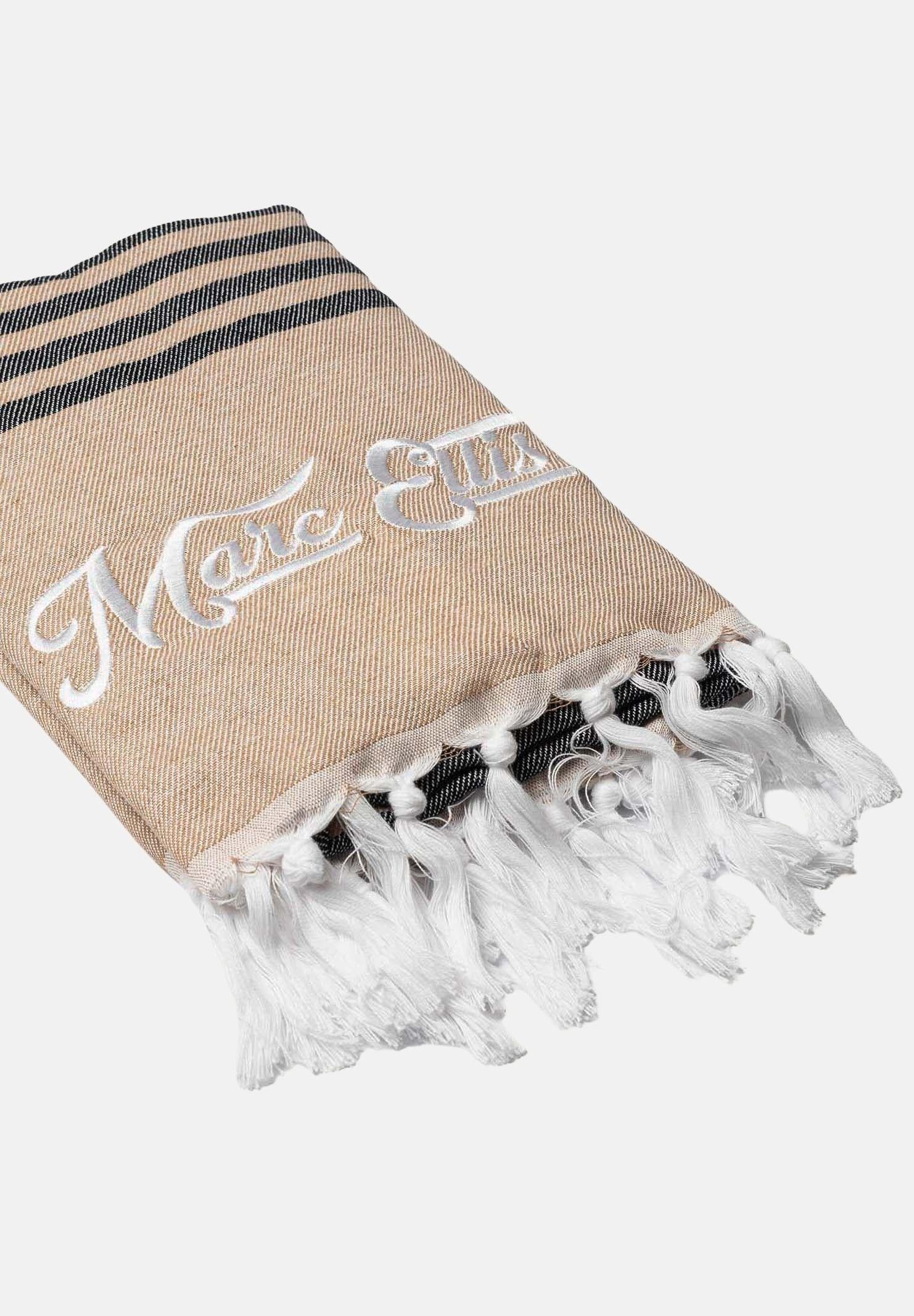 Image of MARC ELLIS Telo mare beige da donna con frange e logo