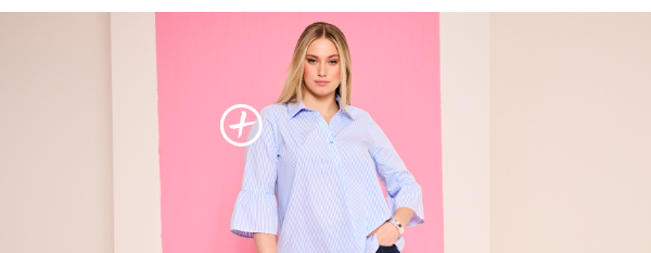 Blusa dal taglio svasato con righe, collo da camicia e maniche a 3/4