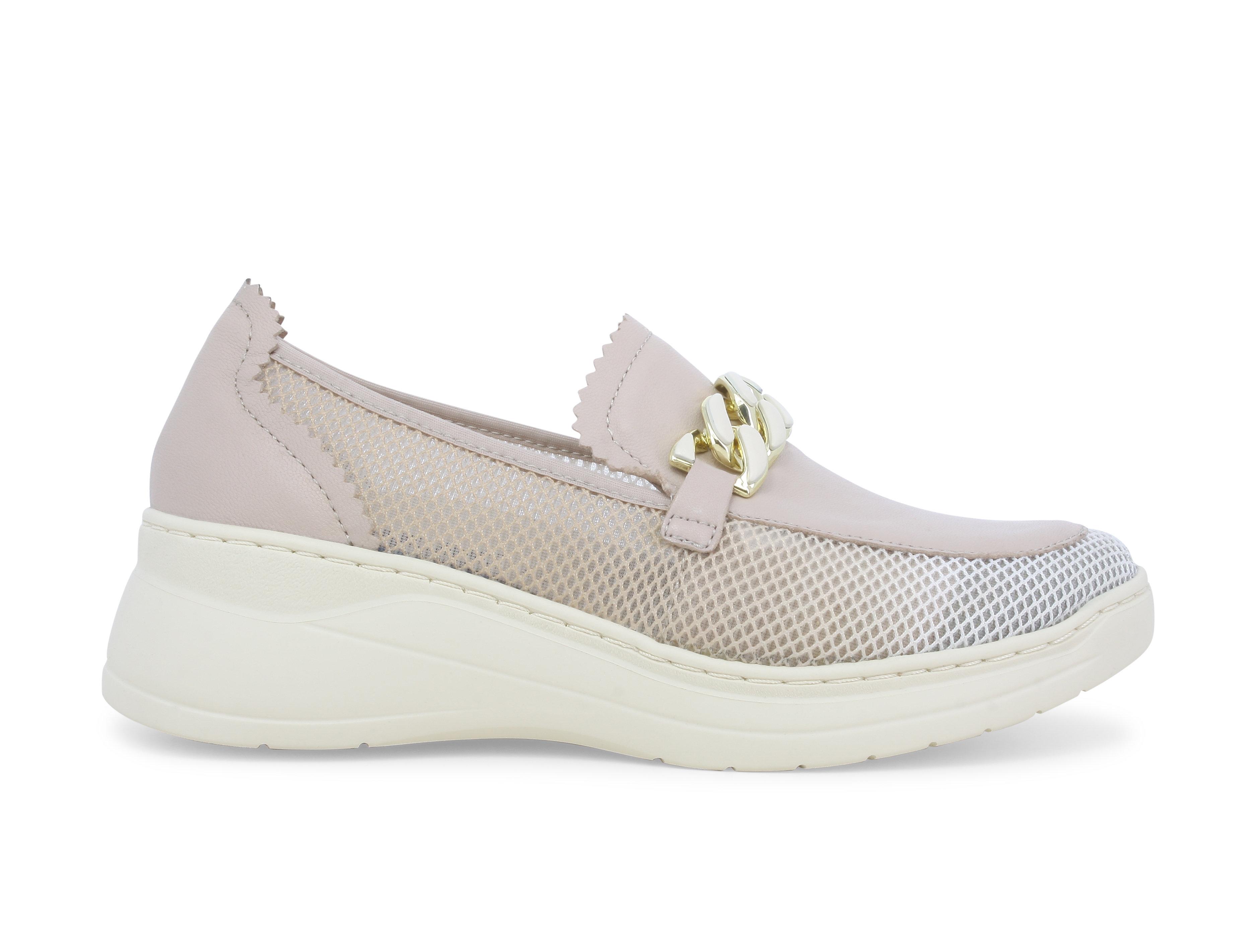 Mocassino donna in pelle e tessuto beige k55448q