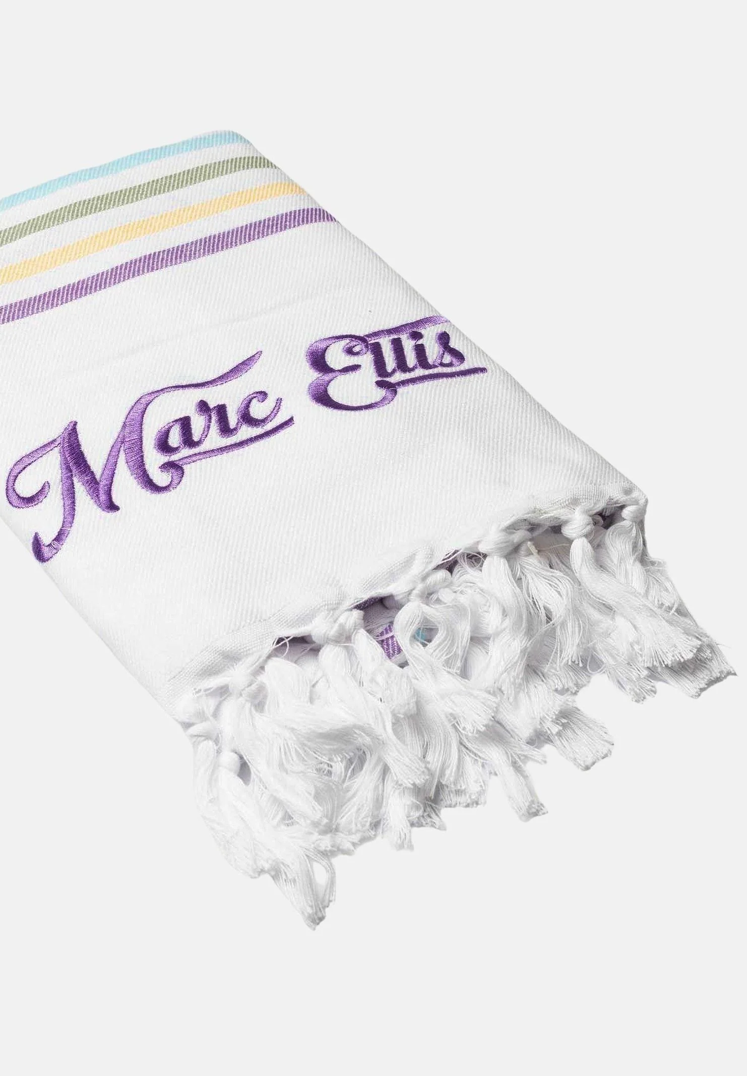 Image of MARC ELLIS Telo mare bianco da donna con frange e logo