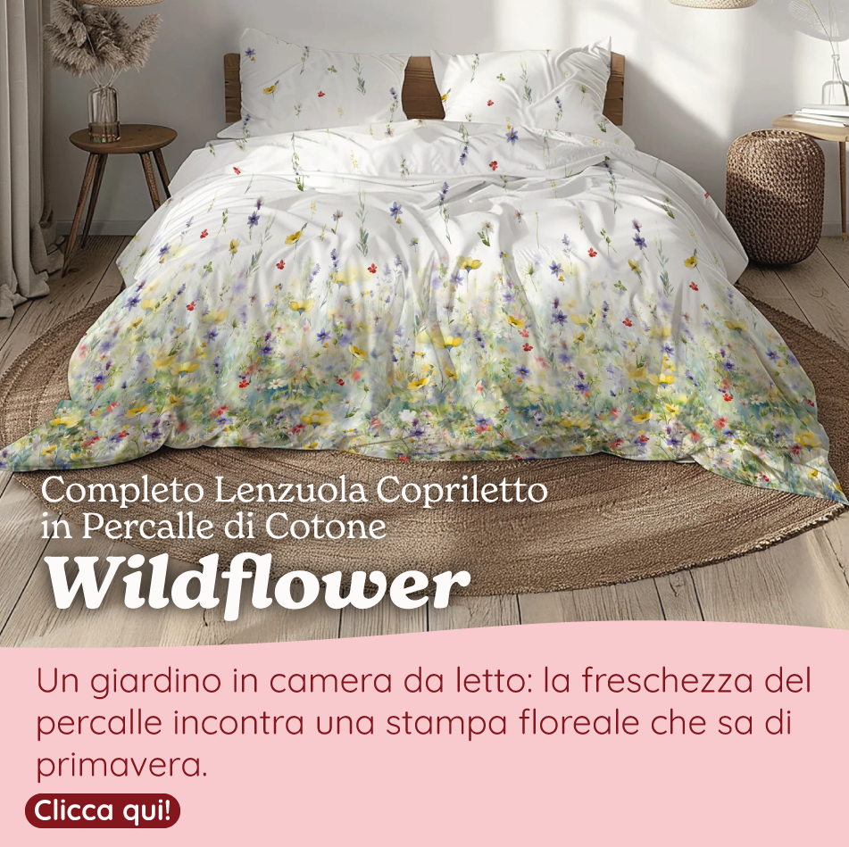 Completo Lenzuola Copriletto in Percalle di Cotone con Stampa Floreale - Wildflower
