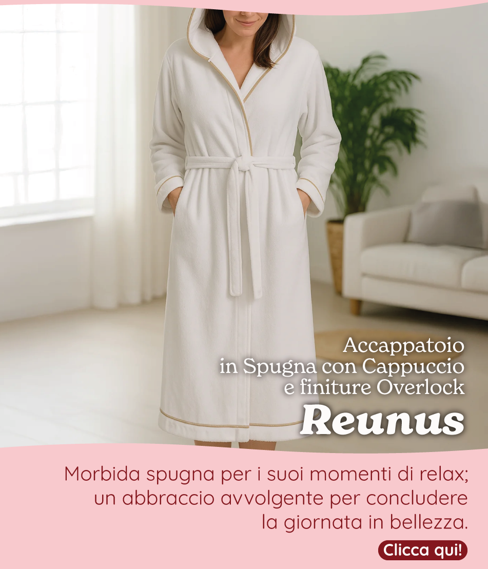 Accappatoio in Spugna con Cappuccio e finiture Overlock - Reunus
