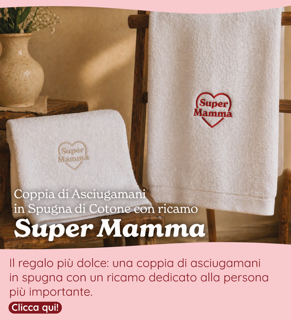 Coppia di Asciugamani in Spugna di Cotone con Ricamo - Super Mamma