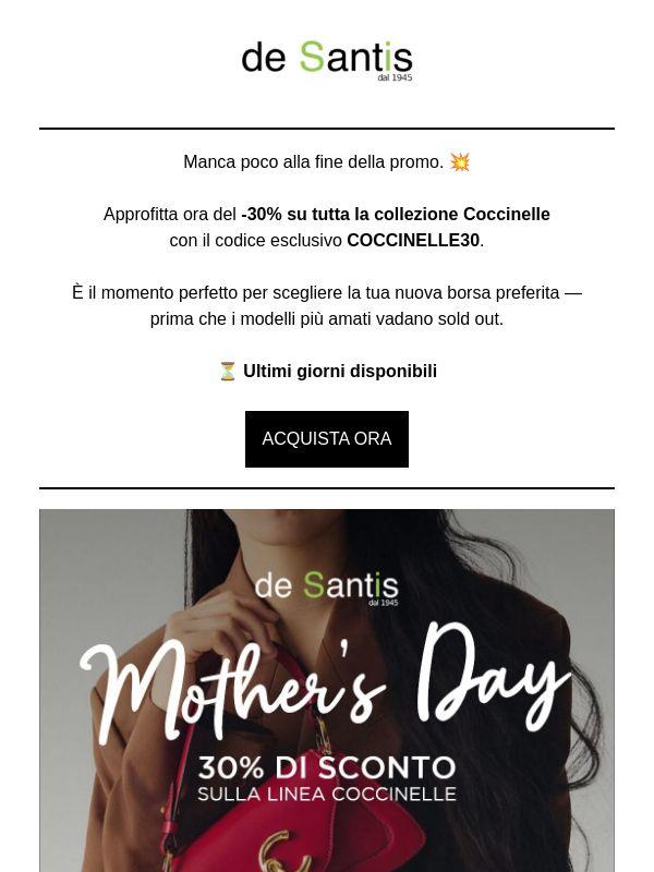 ⏳ Ultimi giorni: -30% sulla collezione Coccinelle