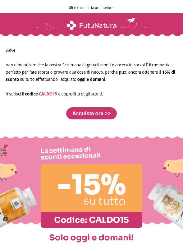 Il 15% di risparmio sta terminando 👋