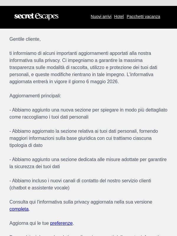 Aggiornamenti alla nostra Informativa sulla privacy