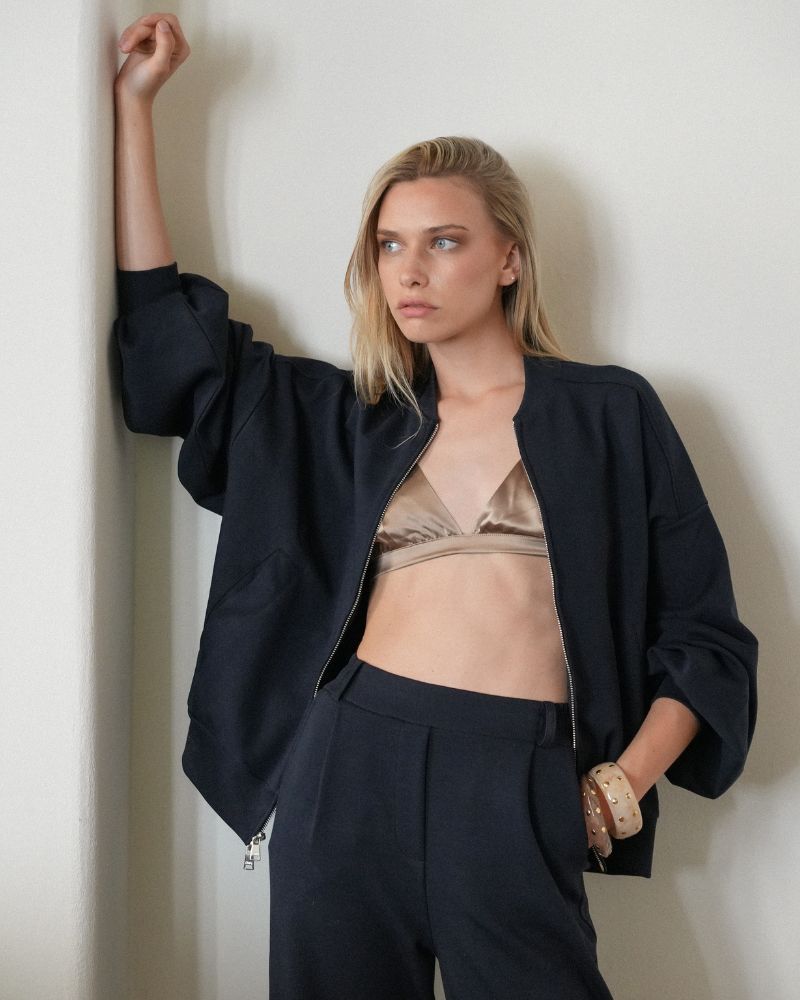 Giubbotto Bomber Loose Fit in Interlock Navy