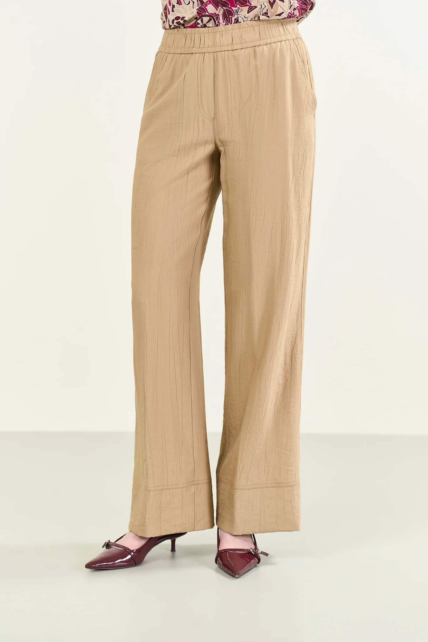 Image of Pantalone beige palazzo viscosa stretch