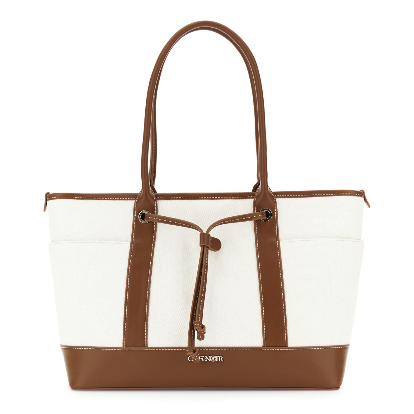 Image of shopping bag effetto canvas con rifiniture in effetto pelle a contrasto cuoio/naturale