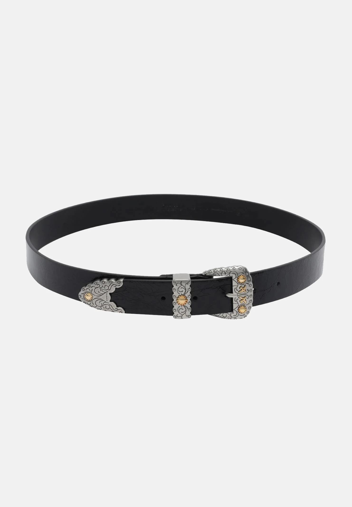 Image of PINKO Cintura nera da donna in pelle shiny con finiture metalliche