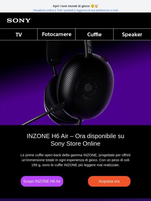 Ora disponibile: Cuffie gaming open-back INZONE H6 Air