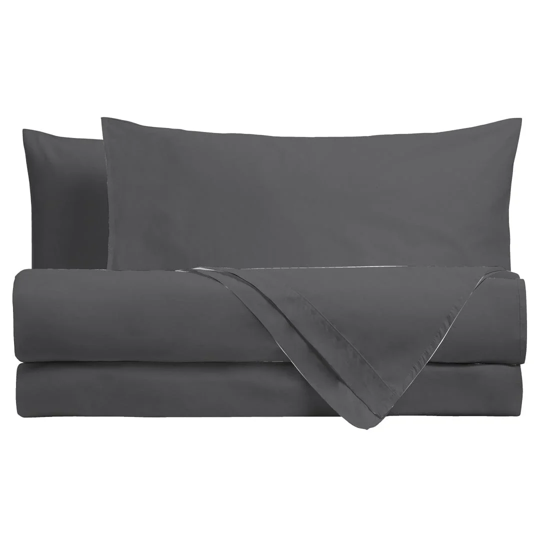 Completo Letto Matrimoniale in Cotone - Tinta Unita Grigio Scuro - Amo La Casa Shop