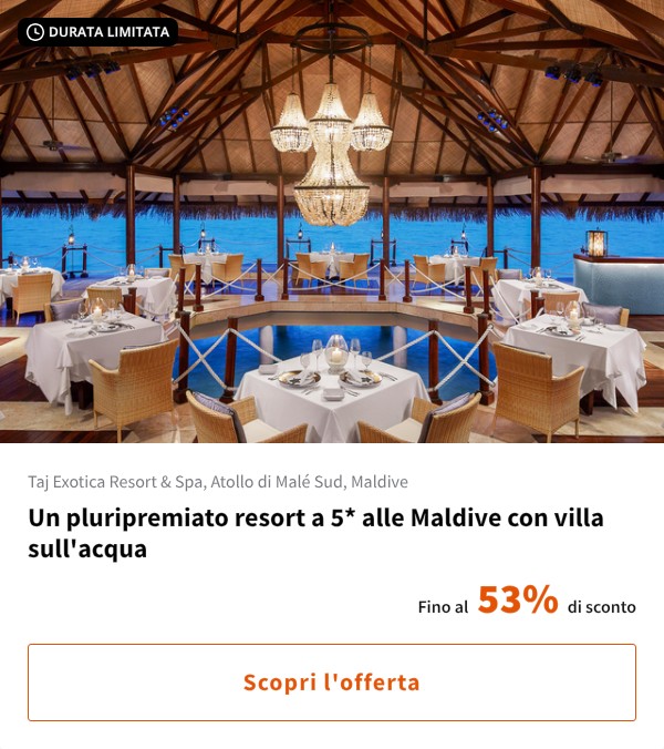 Un pluripremiato resort a 5* alle Maldive con villa sull'acqua