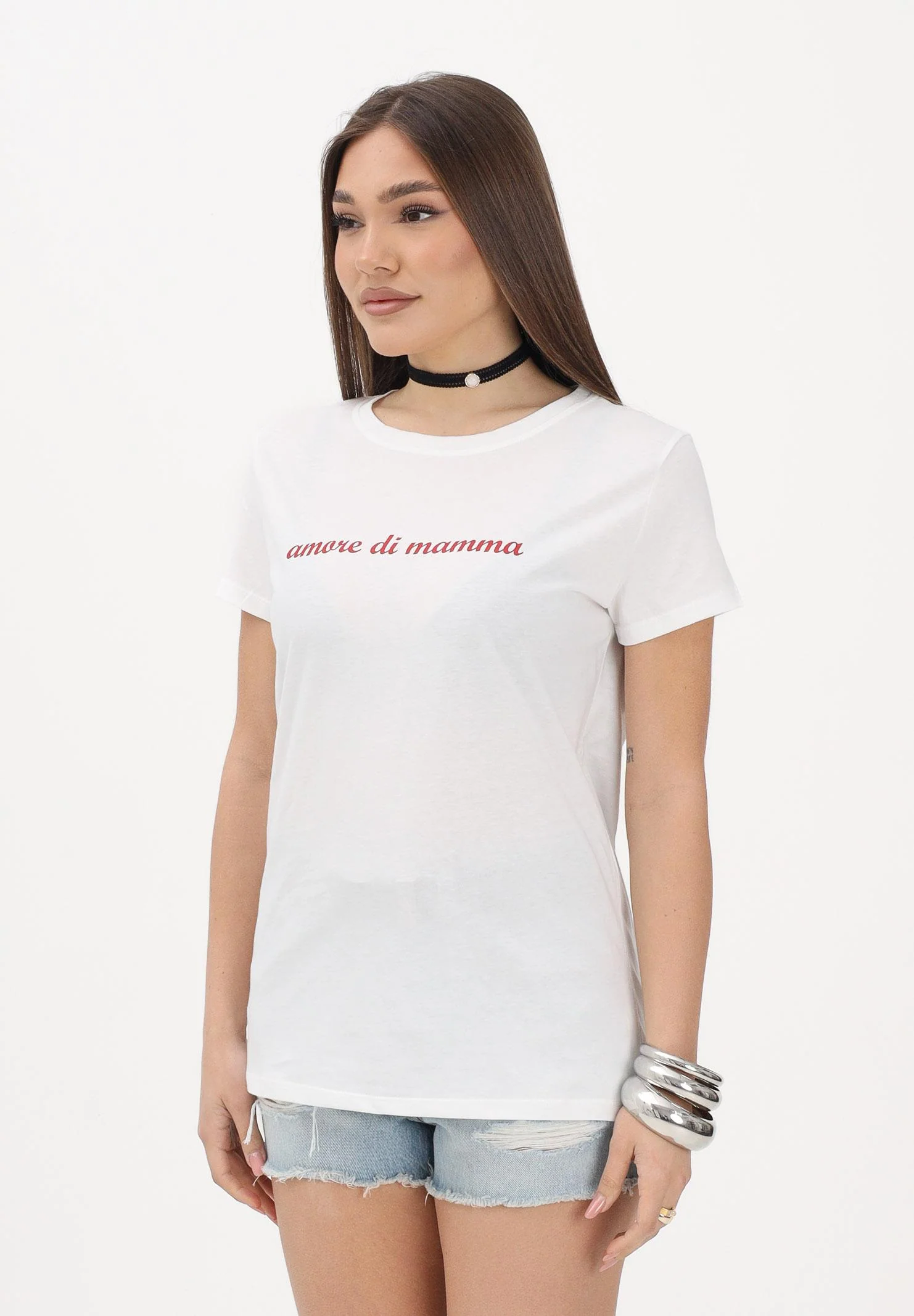 Image of VICOLO T-shirt a manica corta bianca da donna con stampa "Amore di mamma"