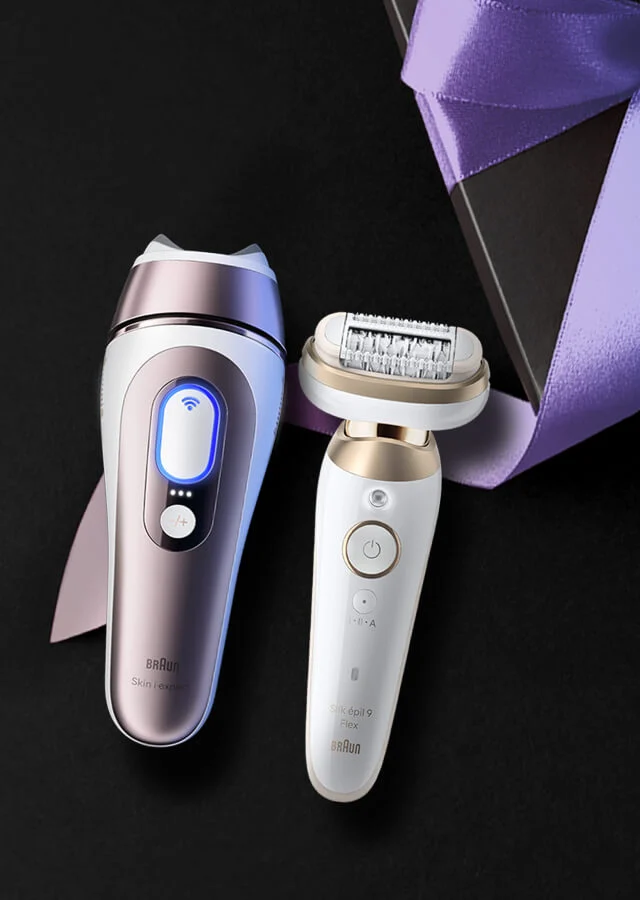 Immagine di 2 prodotti Braun, a sinistra Braun Luce pulsata 7, a destra Braun Silk Epil 9 Flex