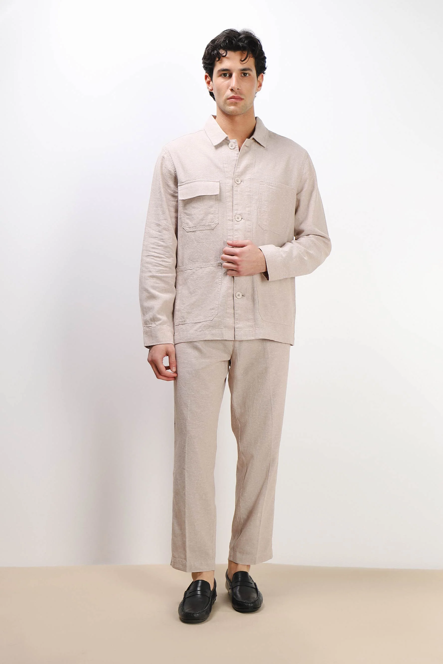 Image of PANTALONE IN MISTO LINO