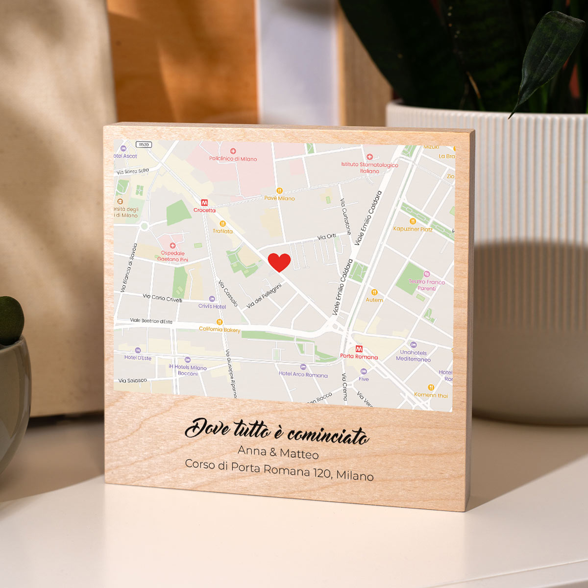 Image of Blocco di Legno Personalizzato con Mappa Dove tutto è iniziato