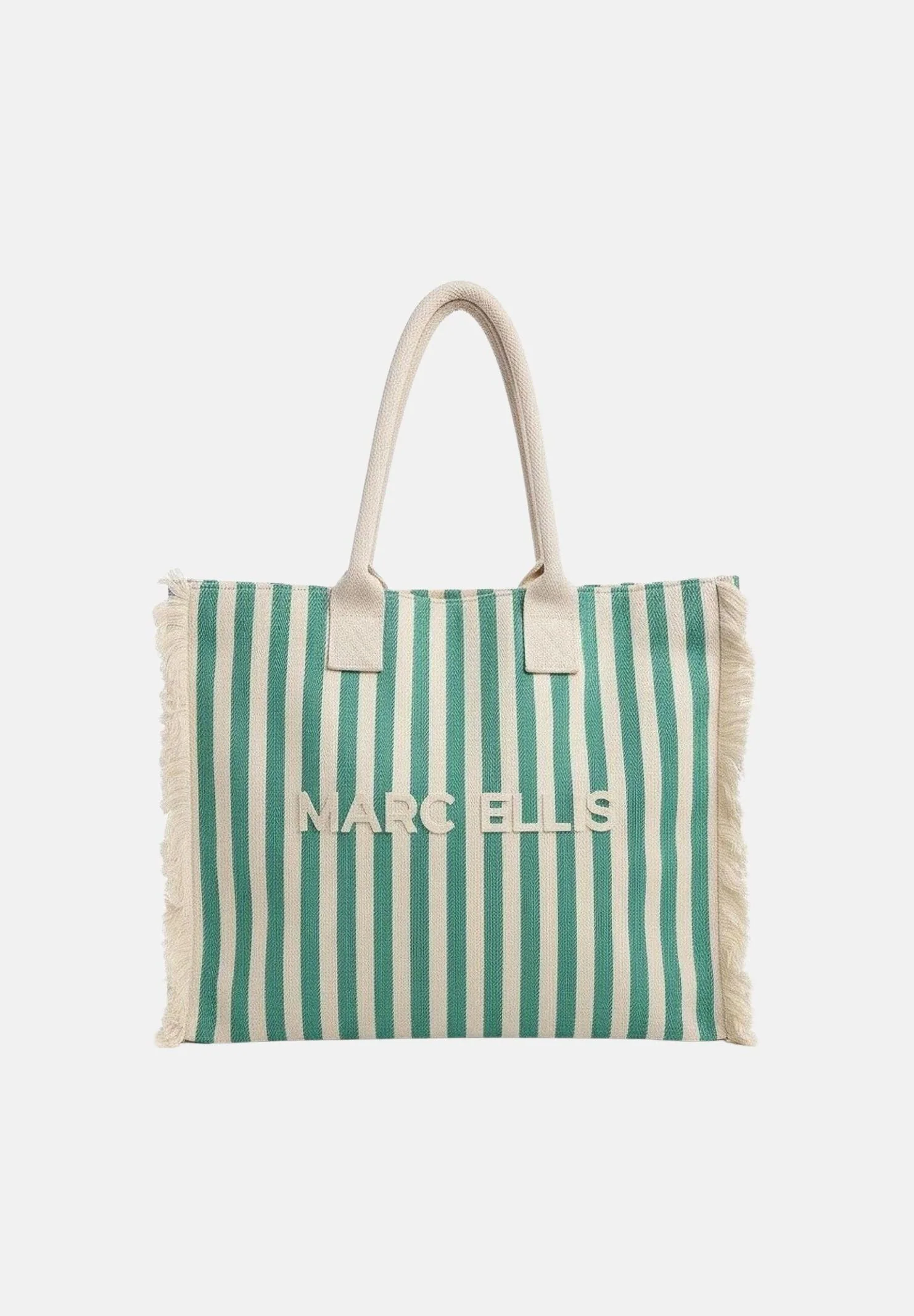 Image of MARC ELLIS Borsa mare verde e panna da donna con motivo a righe e logo