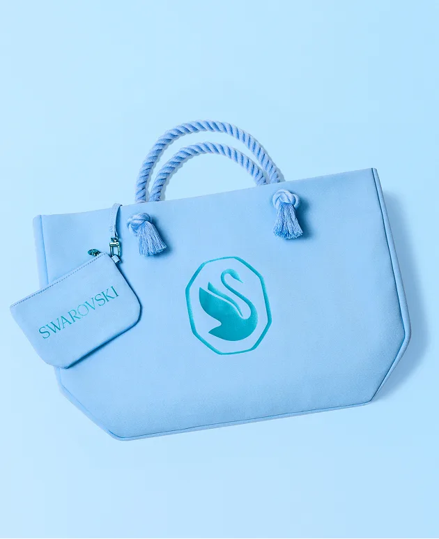 Tote bag azzurra con pouch coordinata Swarovski