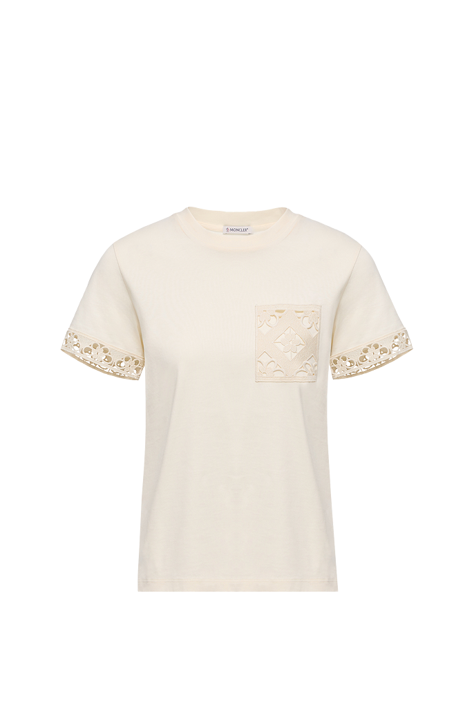 T-shirt in cotone con bordo macramè