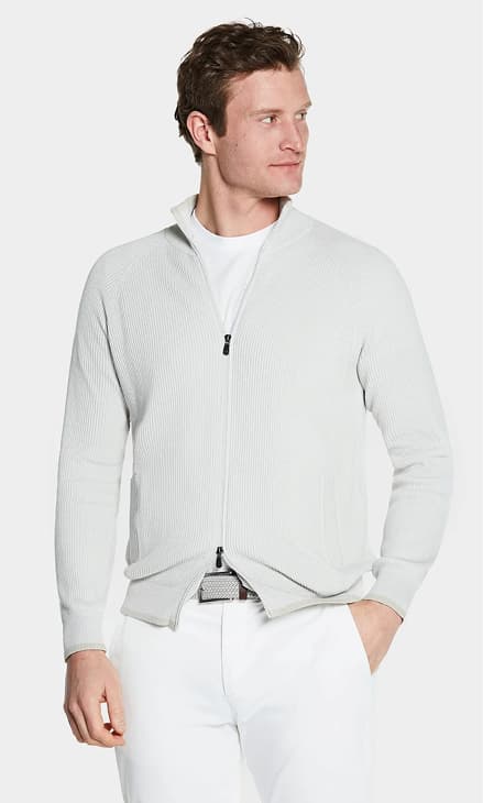 Maglia full zip a coste in puro cotone