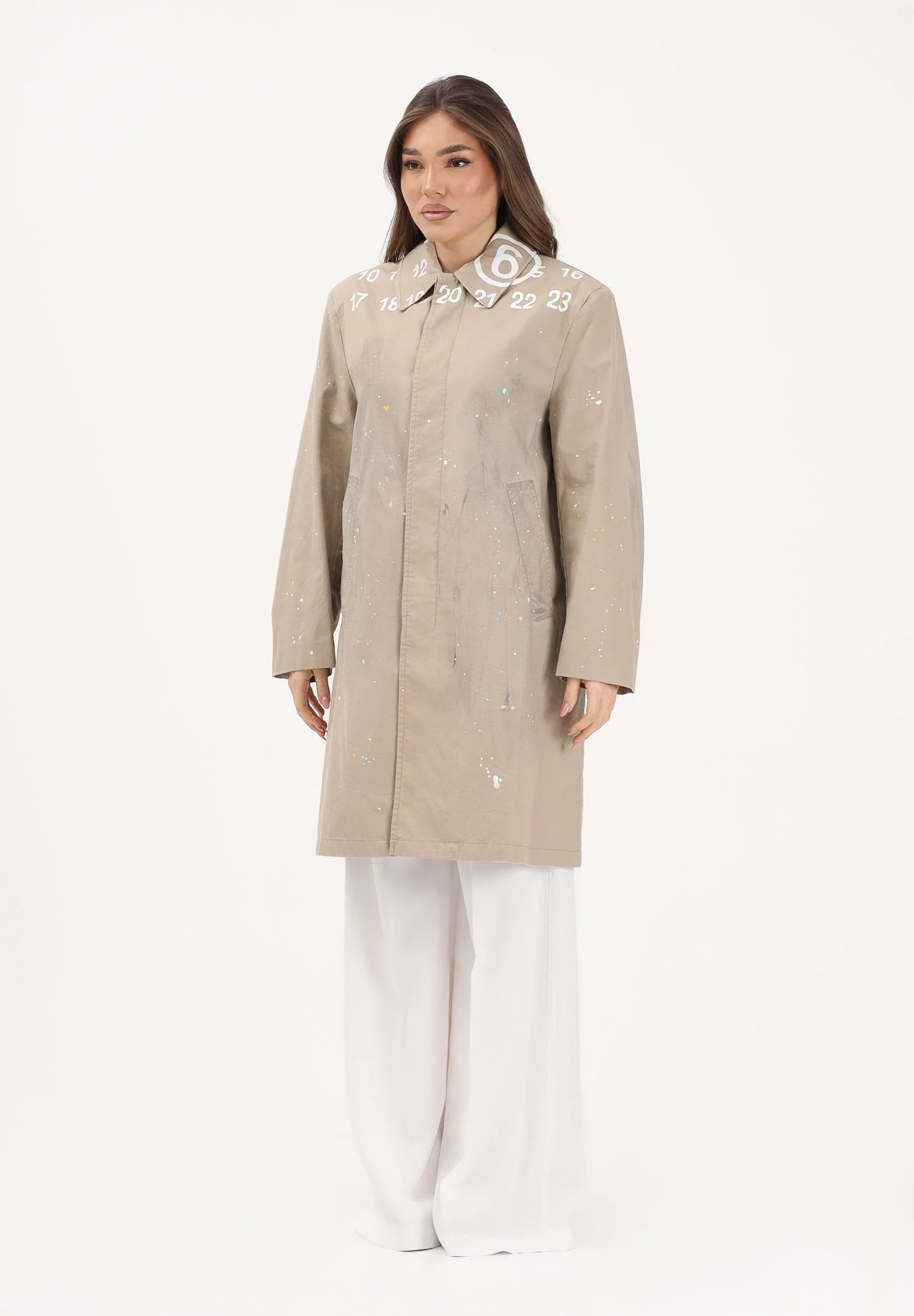 Image of MAISON MARGIELA Trench beige per donna, ragazzi e bambini con logo stampato