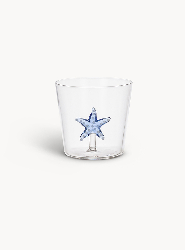Bicchiere in vetro borosilicato dettaglio stella marina