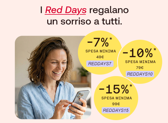 Promozione di aprile con donna che sorride guardando lo smartphone, sconto del 10% su spesa minima di 59 €, codice TG102026 e pulsante “Approfittane ora”. Promozione di aprile con donna che sorride guardando lo smartphone, sconto del 10% su spesa minima di 59 €, codice TG102026 e pulsante “Approfittane ora”.