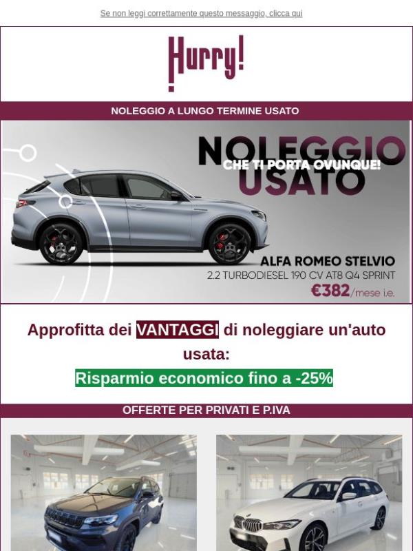 💲FINO al -25% sul NOLEGGIO DI UN' AUTO USATA: Stelvio, CX-60, A6 Avant, e tante altre!