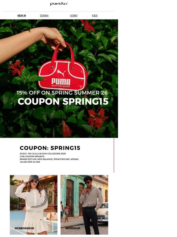 Coupon: SPRING15 / -15% sulla collezione SS26