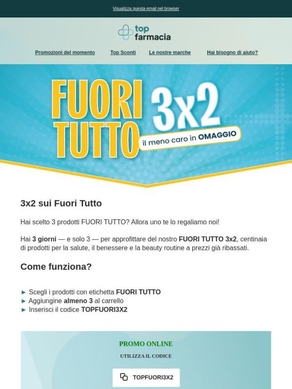 🏷️ Fuori Tutto 3x2: il meno caro è in omaggio!