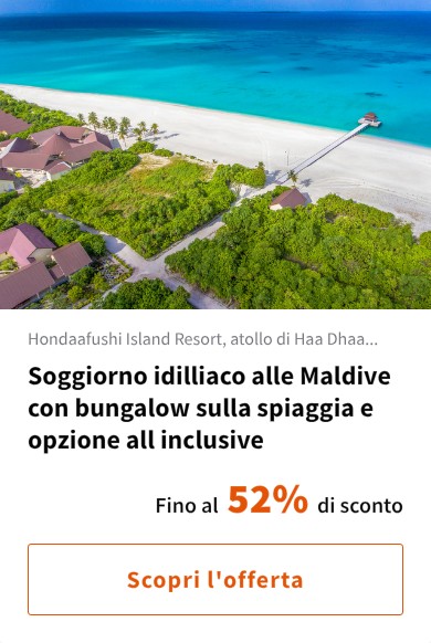Soggiorno idilliaco alle Maldive con bungalow sulla spiaggia e opzione all inclusive