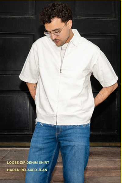 Loose Zip Denim Shirt - Haden Relaxed Jean