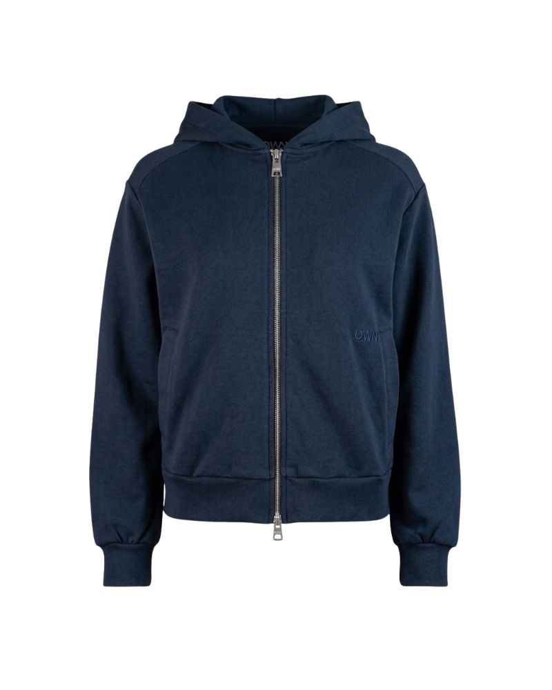 Felpa con Cappuccio e Zip in Interlock Navy