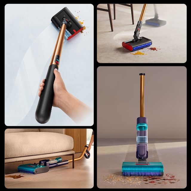 The Dyson Clean+Wash Hygiene hard floor cleaner cleans a hard floor.